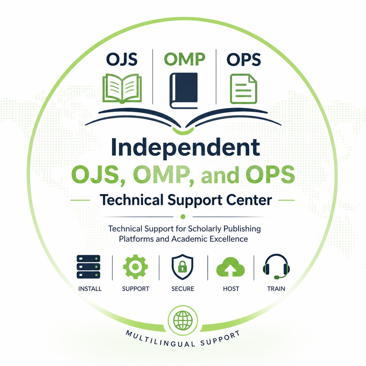 Thumbnail representing OJS, OMP, and OPS technical support for scholarly publishing platforms.